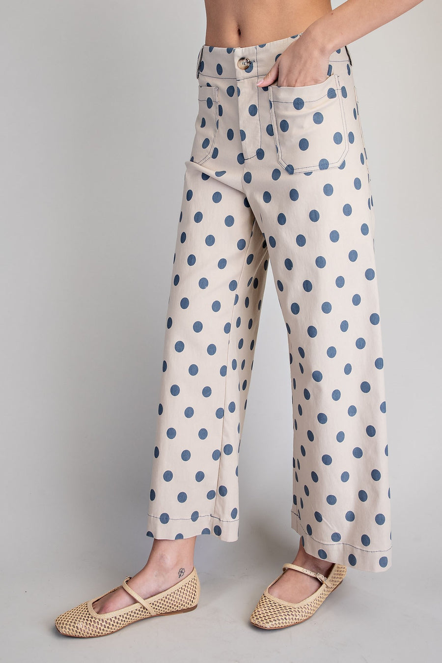 Jernie Polka Dot Cropped Wide Leg Pants