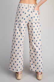 Jernie Polka Dot Cropped Wide Leg Pants