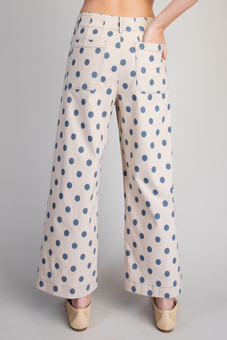 Jernie Polka Dot Cropped Wide Leg Pants