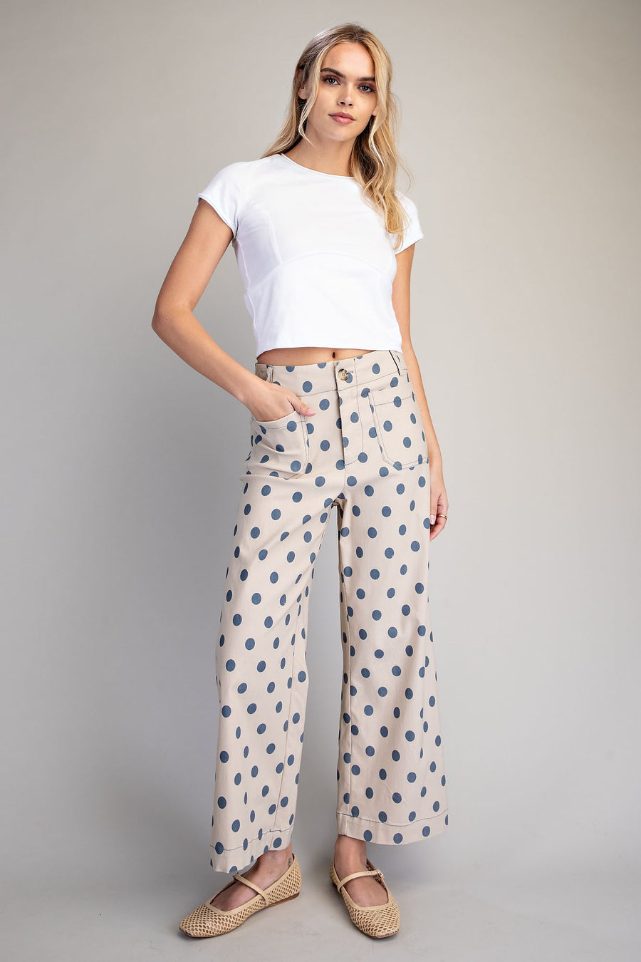 Jernie Polka Dot Cropped Wide Leg Pants