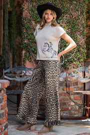 Leopard Mineral Washed Ruffle Hem Pants