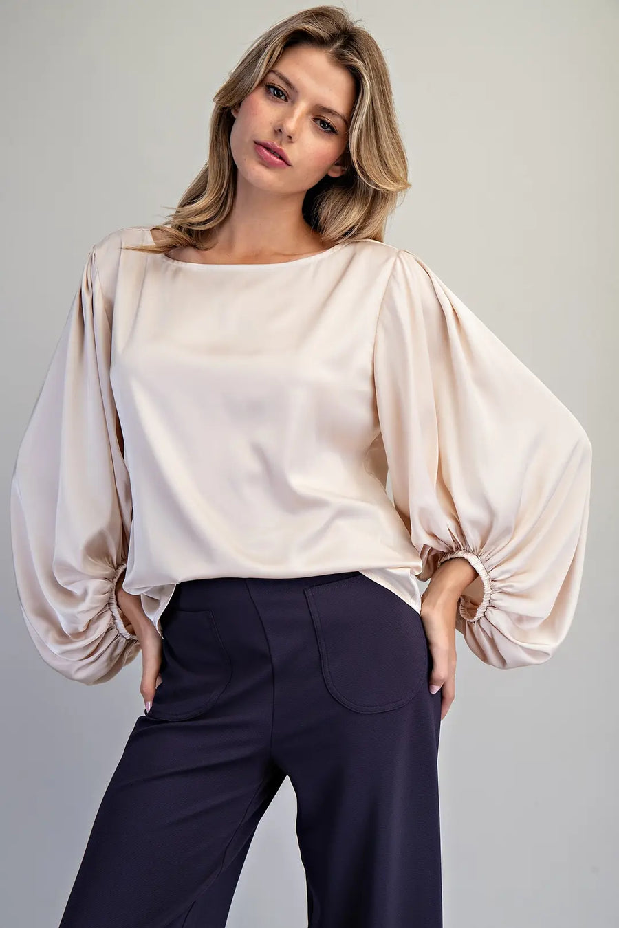 Erica Satin Balloon Sleeve Blouse