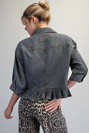 Tamara Ruffle Hem Button Front Denim Top
