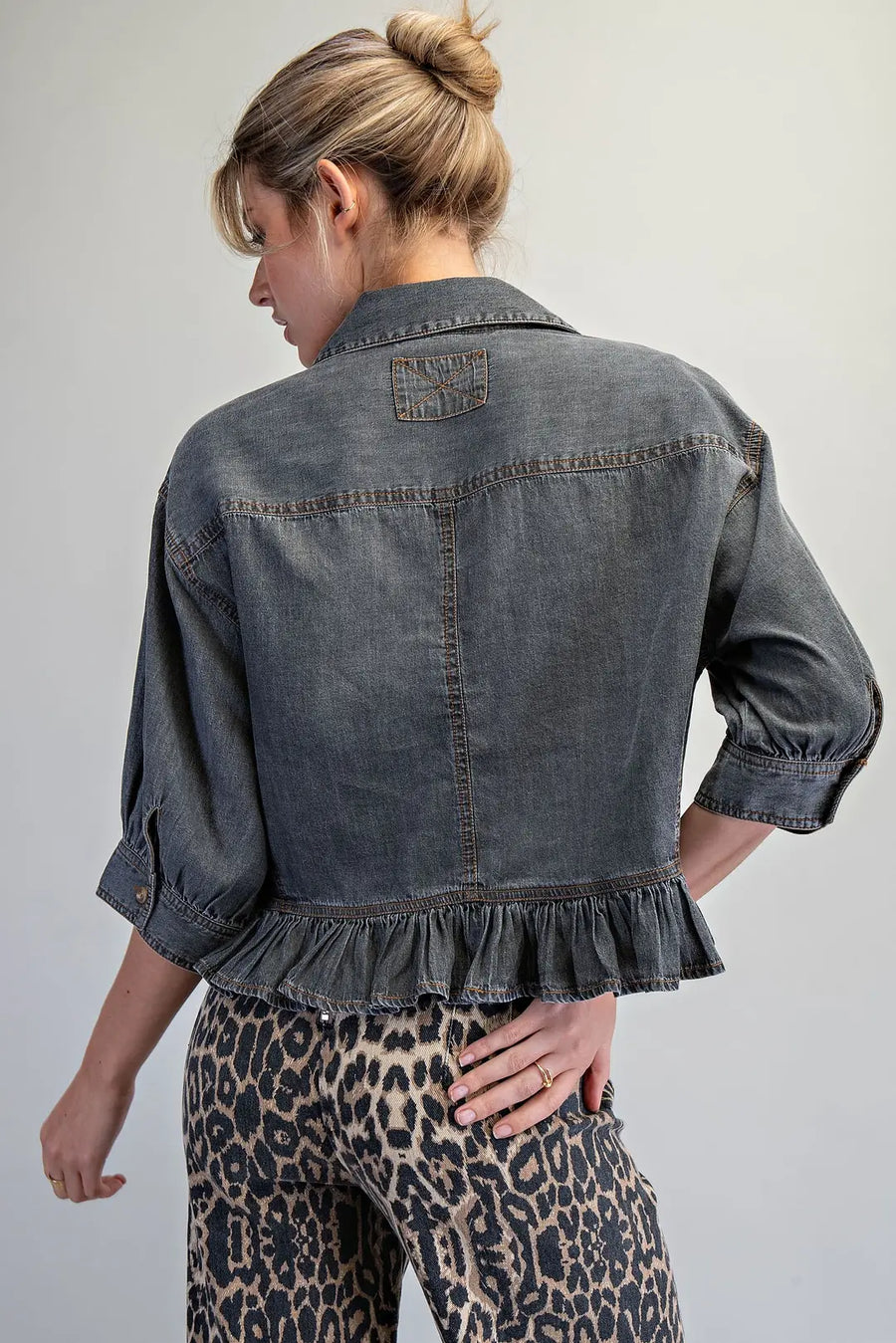 Tamara Ruffle Hem Button Front Denim Top