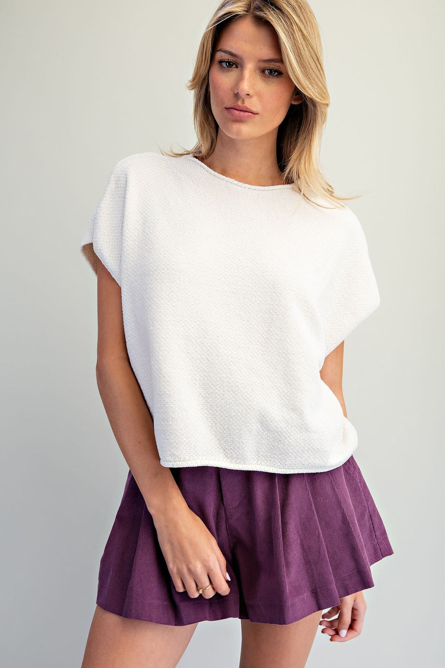 Sierra Textured Chenille Cap Sleeve Knit Top