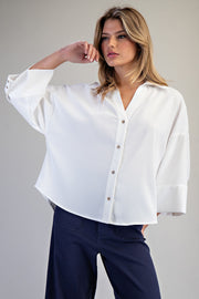 Dawna V-Neckline Button Front Pleated Back Blouse