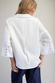 Dawna V-Neckline Button Front Pleated Back Blouse