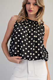 Black Dots Sleeveless Bubble Blouse Top
