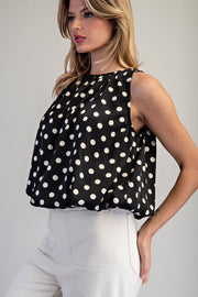 Black Dots Sleeveless Bubble Blouse Top
