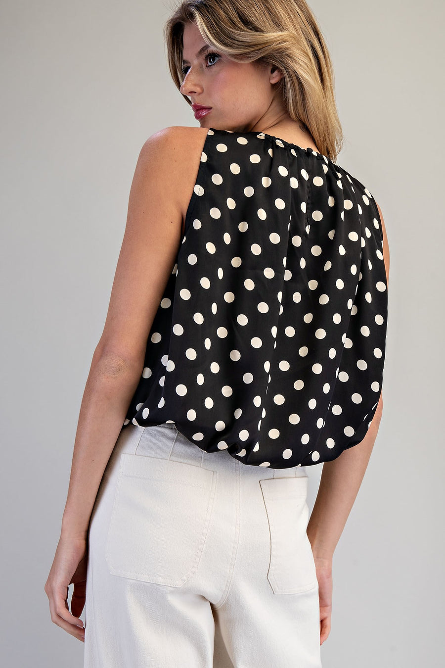 Black Dots Sleeveless Bubble Blouse Top
