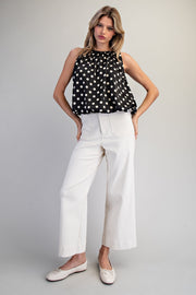 Black Dots Sleeveless Bubble Blouse Top