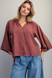 Adriana Split V-Neck Kimono Sleeve Blouse