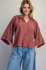 Adriana Split V-Neck Kimono Sleeve Blouse
