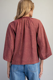 Adriana Split V-Neck Kimono Sleeve Blouse