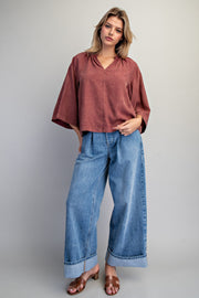 Adriana Split V-Neck Kimono Sleeve Blouse