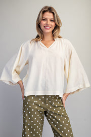 Adriana Split V-Neck Kimono Sleeve Blouse