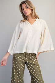 Adriana Split V-Neck Kimono Sleeve Blouse
