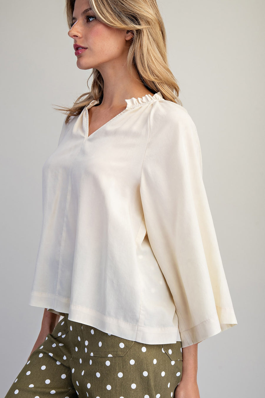 Adriana Split V-Neck Kimono Sleeve Blouse