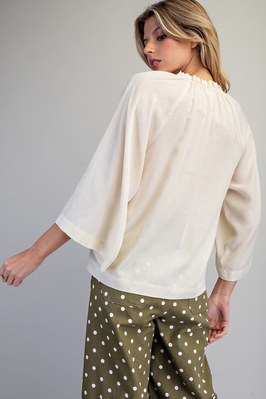 Adriana Split V-Neck Kimono Sleeve Blouse