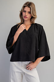 Adriana Split V-Neck Kimono Sleeve Blouse