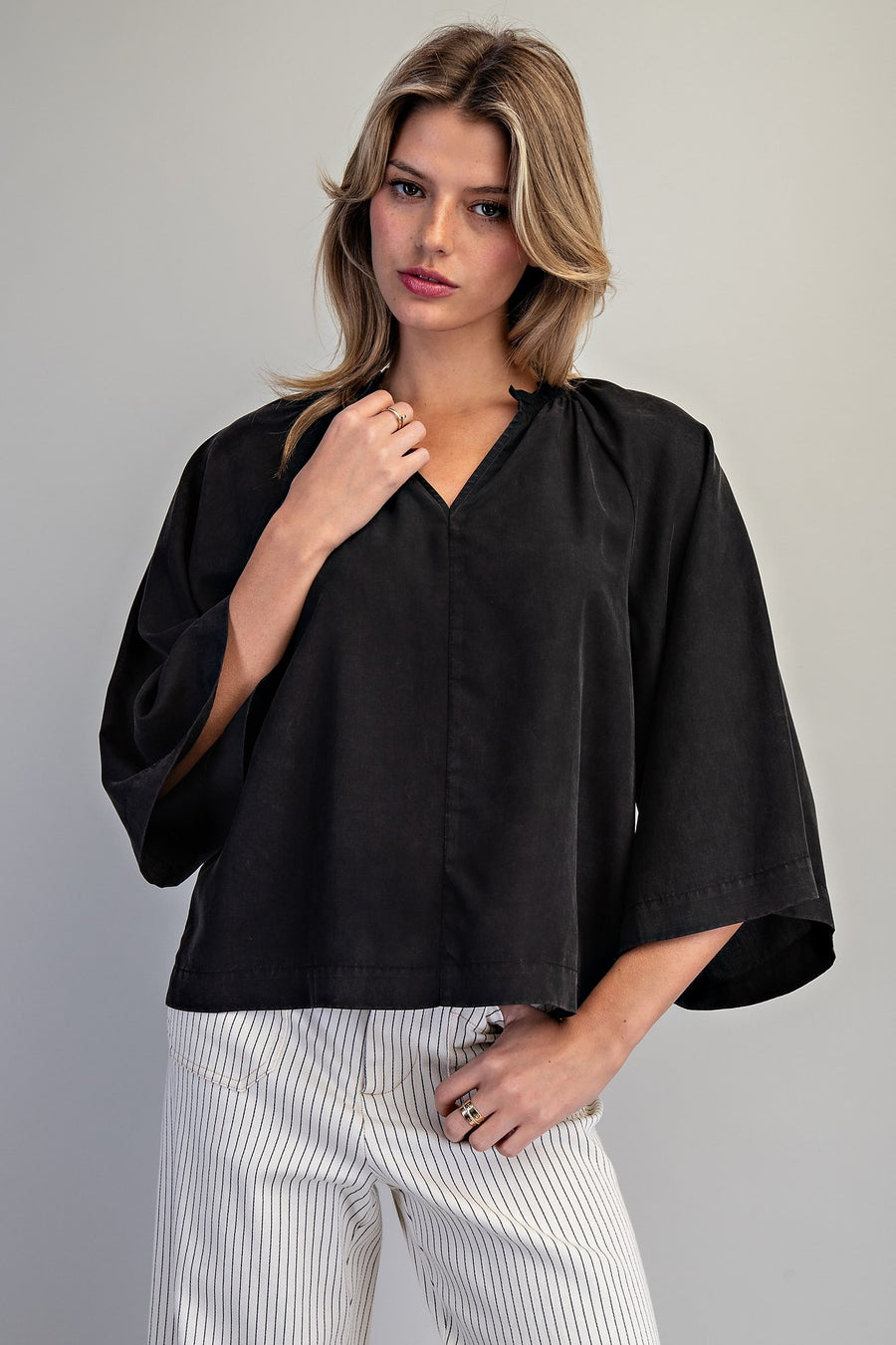 Adriana Split V-Neck Kimono Sleeve Blouse