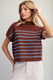 Ciara Stripe Mock Neck Short Sleeve Sweater