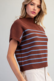 Ciara Stripe Mock Neck Short Sleeve Sweater