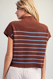 Ciara Stripe Mock Neck Short Sleeve Sweater