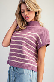 Ciara Stripe Mock Neck Short Sleeve Sweater
