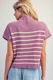 Ciara Stripe Mock Neck Short Sleeve Sweater