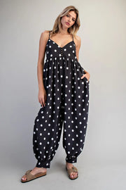 Payton Polka Dot Button Down Harem Jumpsuit Romper