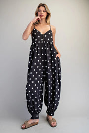 Payton Polka Dot Button Down Harem Jumpsuit Romper