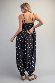 Payton Polka Dot Button Down Harem Jumpsuit Romper