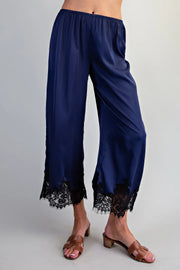 Lovada Lace Trim Satin Pants