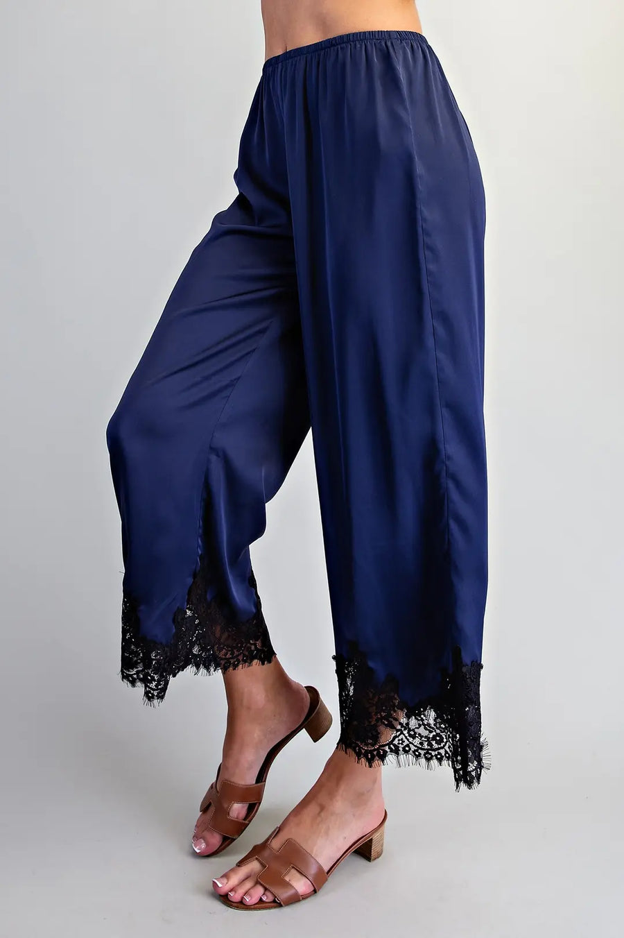 Lovada Lace Trim Satin Pants