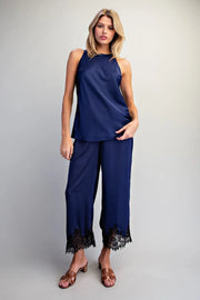 Lovada Lace Trim Satin Pants