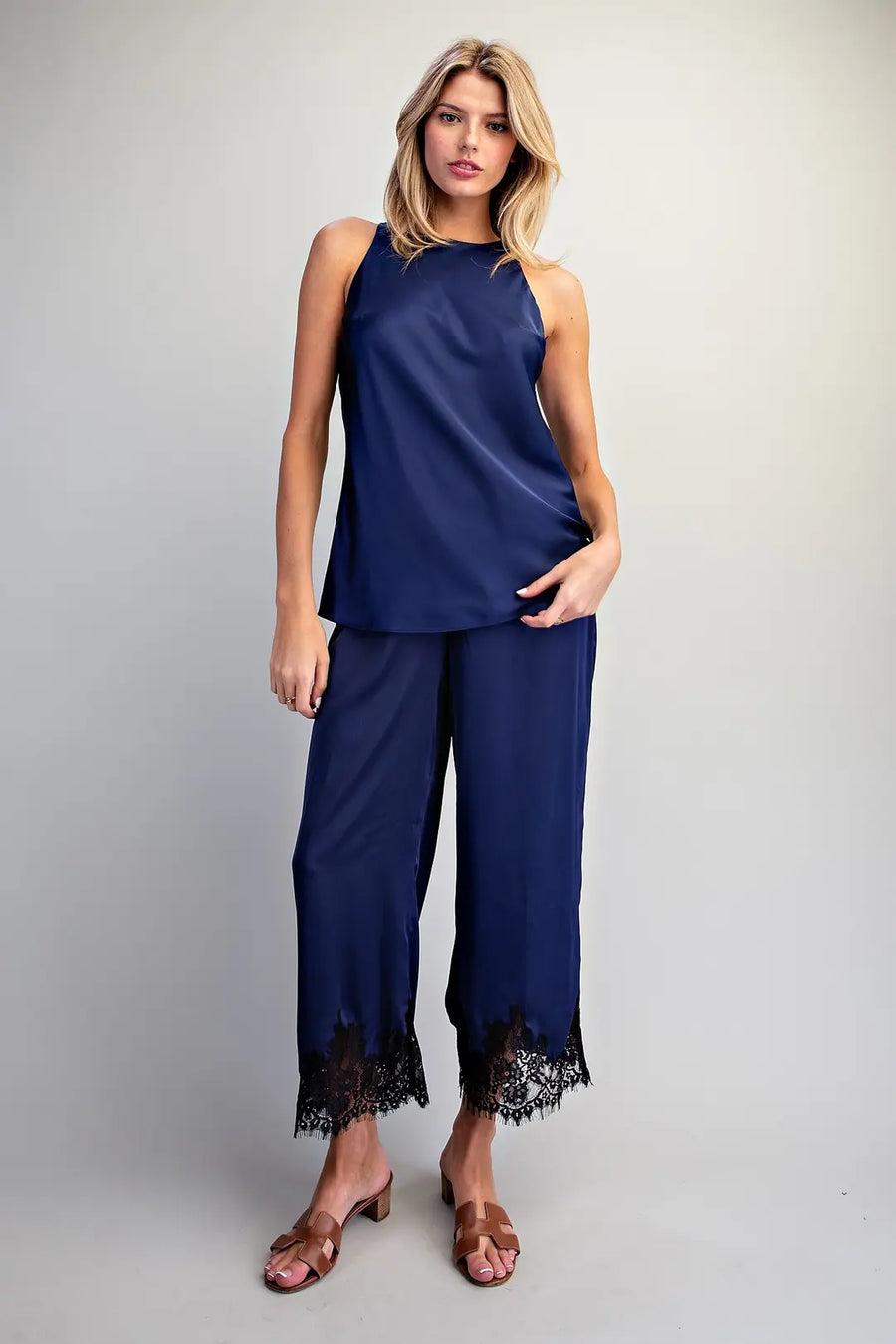 Lovada Lace Trim Satin Pants
