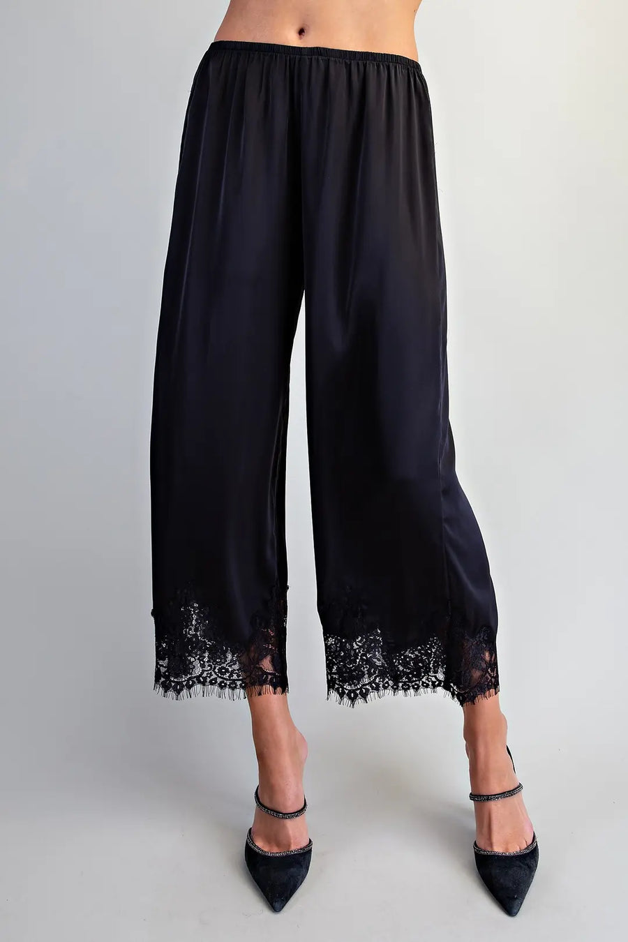 Lovada Lace Trim Satin Pants