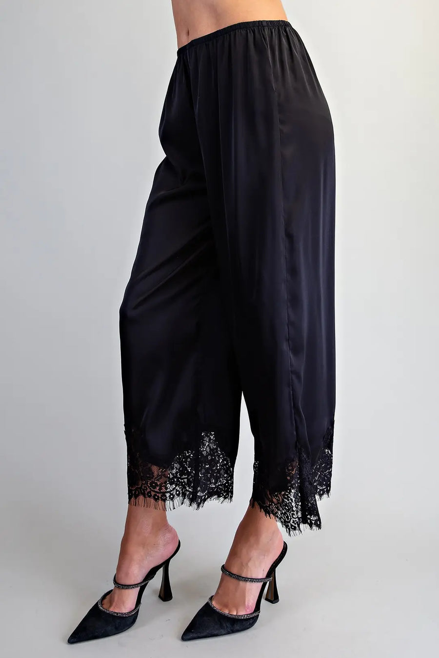 Lovada Lace Trim Satin Pants