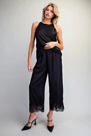 Lovada Lace Trim Satin Pants