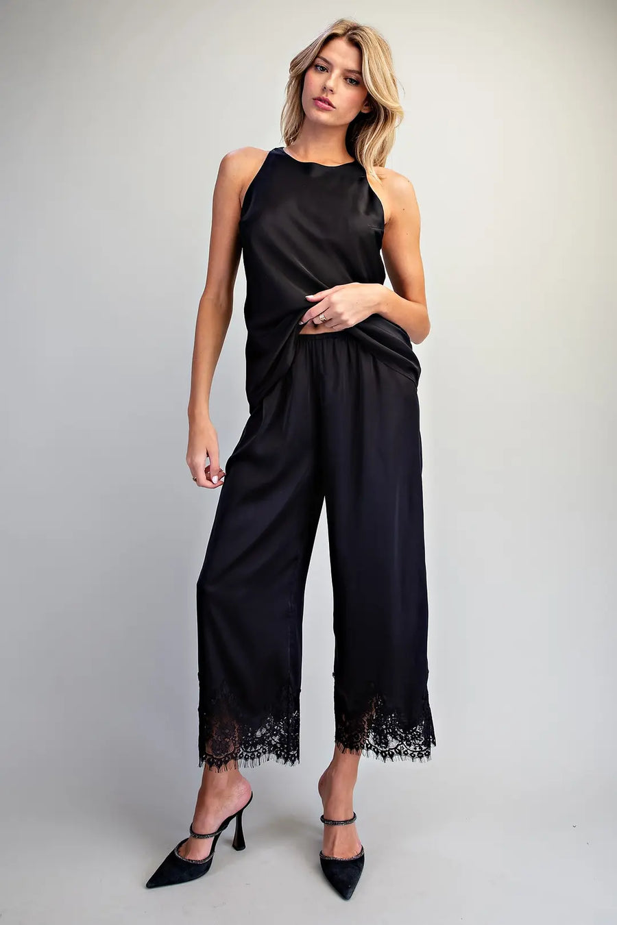 Lovada Lace Trim Satin Pants