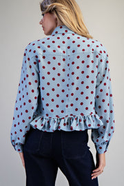 Tamberly Polka Dot Ruffle Hem Button Front Top