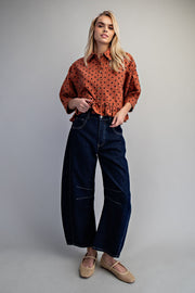 Tamra Polka Dot Ruffle Hem Button Front Top