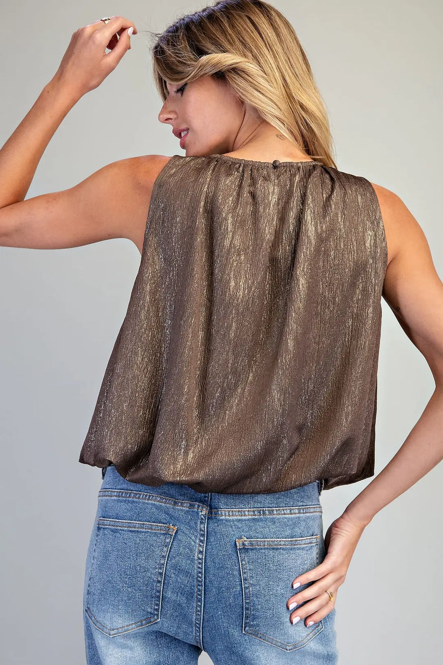 Glimmer Shimmer Sleeveless Bubble Blouse Top