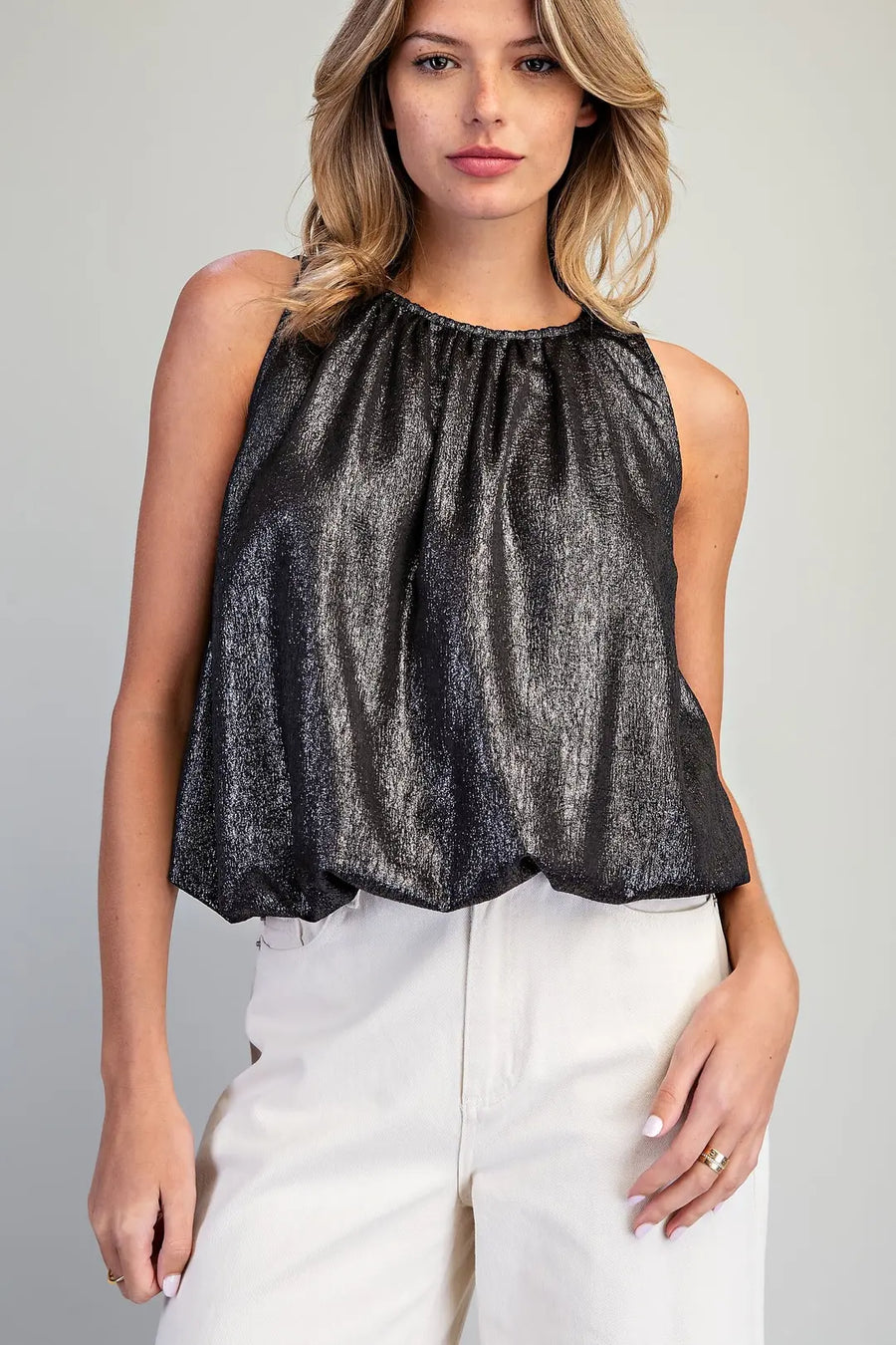 Glimmer Shimmer Sleeveless Bubble Blouse Top