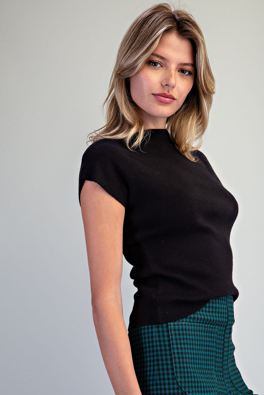 Darcy Solid Mock Neck Knit Top