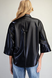 Dark Angel Pleather Button Down Back Pleat Top