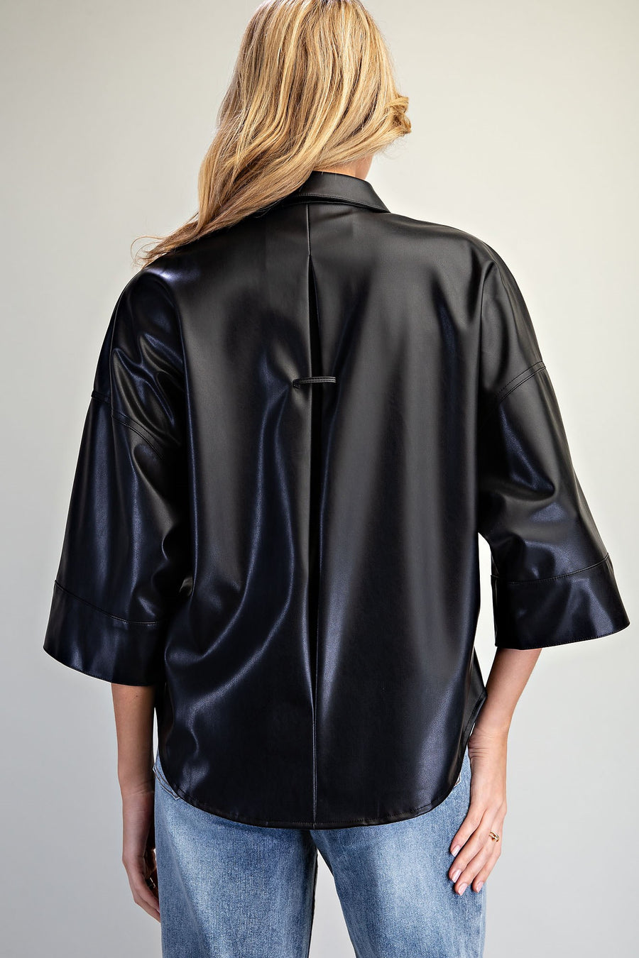 Dark Angel Pleather Button Down Back Pleat Top