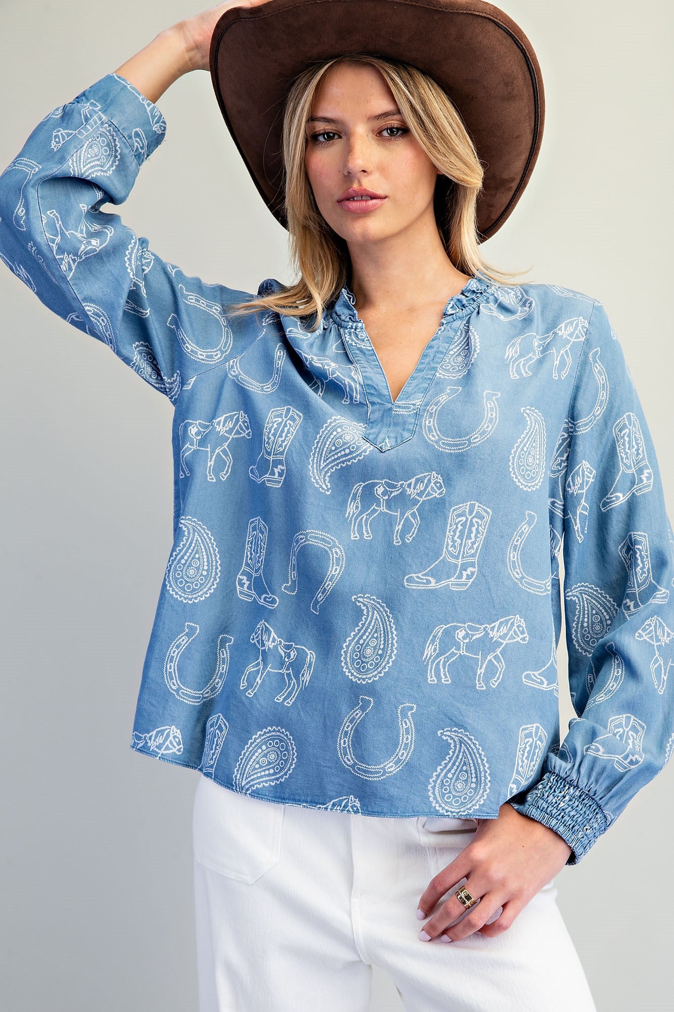 Gone Country Long Sleeve Western Inspired Chambray Top
