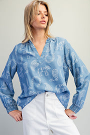 Gone Country Long Sleeve Western Inspired Chambray Top